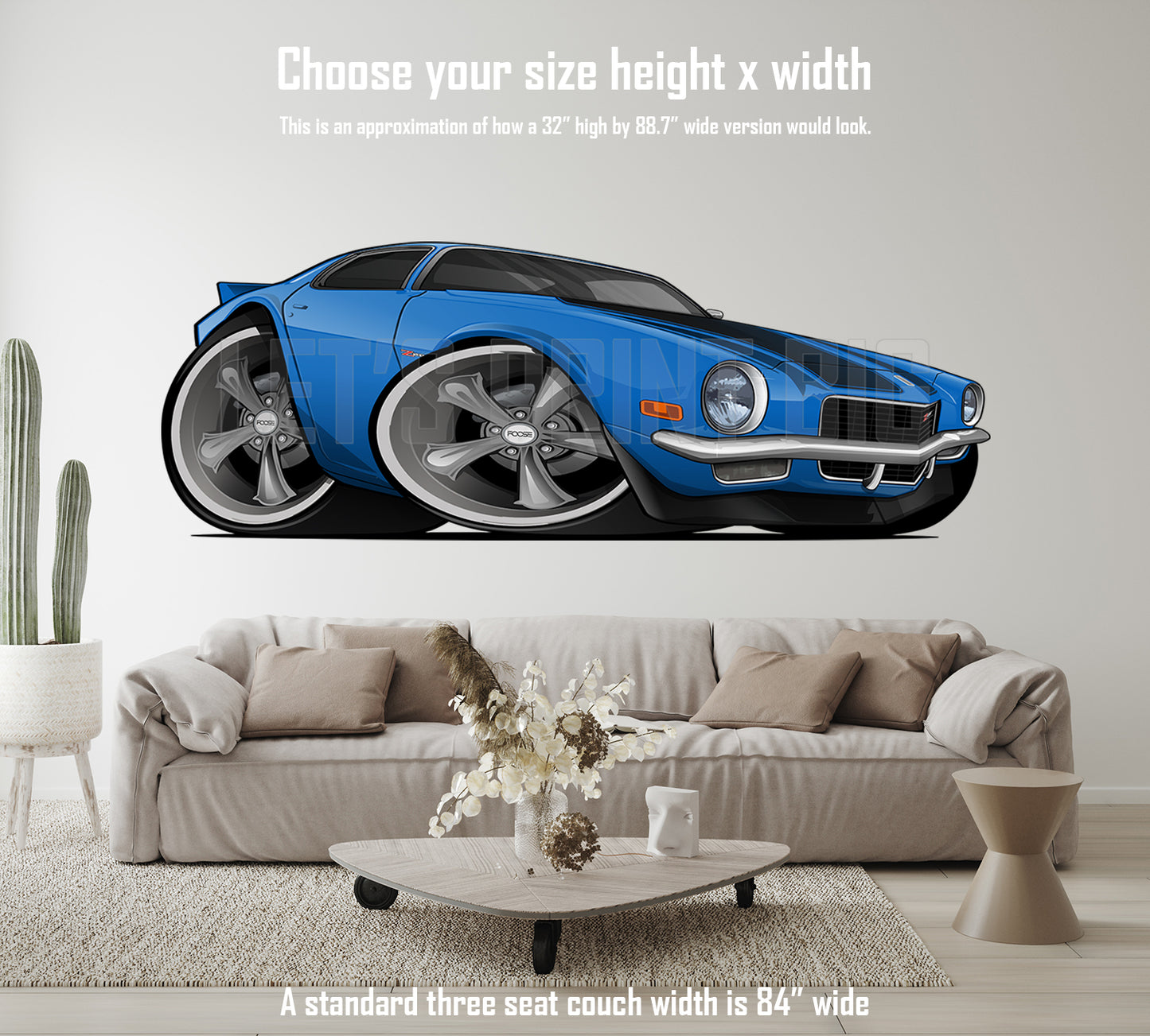 Car Art 1970 Blue Camaro Z28 Hot Rod Cartoon Wall Decal