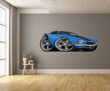 Car Art 1970 Blue Camaro Z28 Hot Rod Cartoon Wall Decal