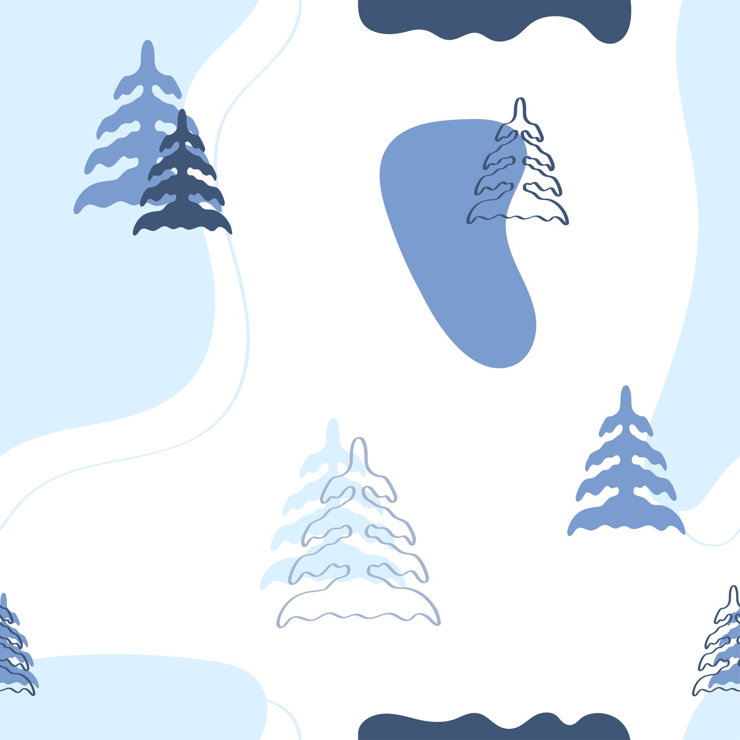 Blue Cartoon Trees Wall Mural