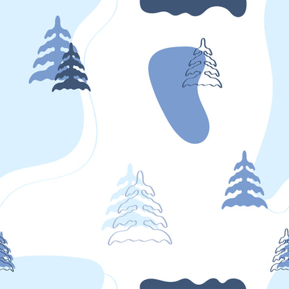 Blue Cartoon Trees Wall Mural