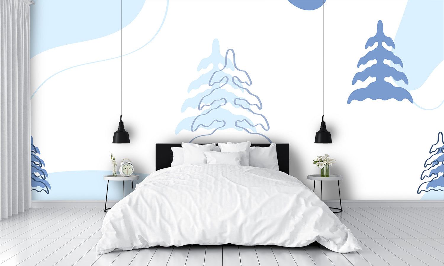 Blue Cartoon Trees Wall Mural