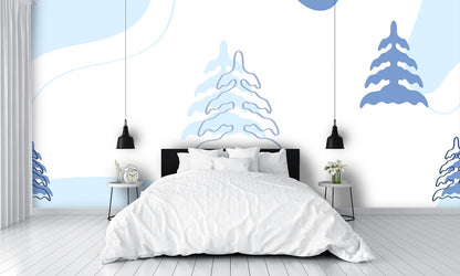 Blue Cartoon Trees Wall Mural