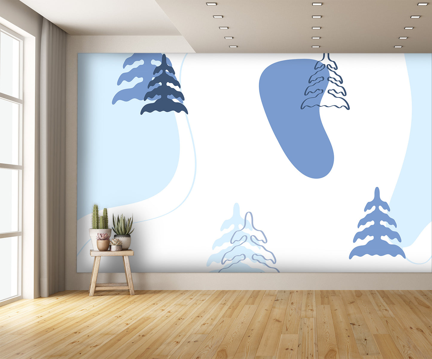 Blue Cartoon Trees Wall Mural