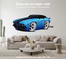 Car Art Blue Black Stripes Chevelle Hot Rod Drag Car with Wheelie Bars Cartoon Wall Decal
