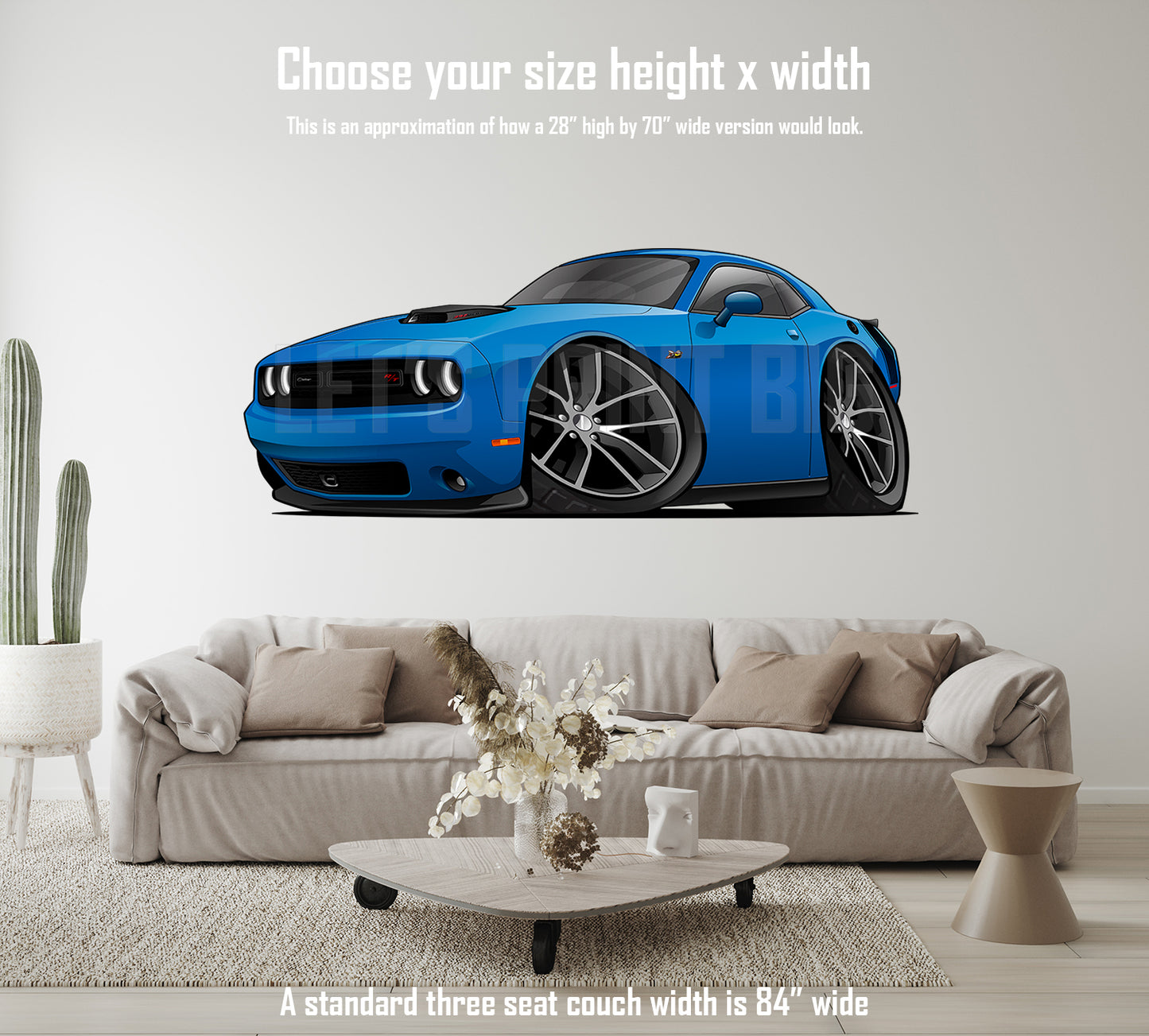 Car Art Blue Challenger Hot Rod Cartoon Wall Decal