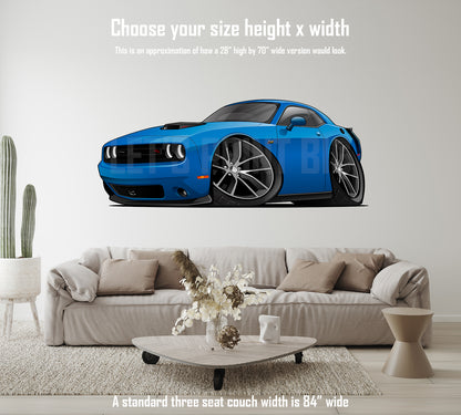 Car Art Blue Challenger Hot Rod Cartoon Wall Decal