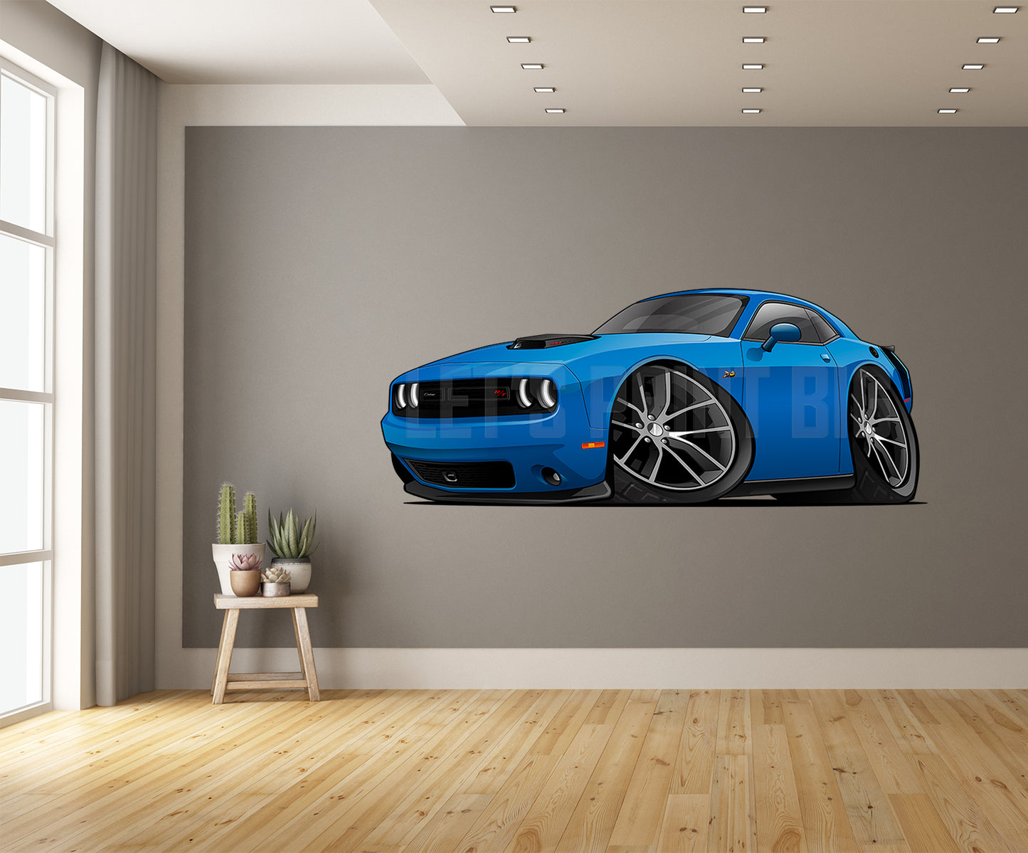 Car Art Blue Challenger Hot Rod Cartoon Wall Decal