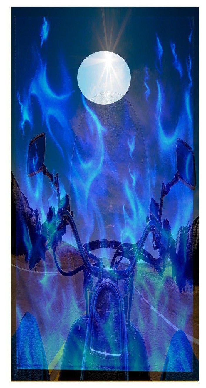 Motorcycle Blue Flames Corn Hole Wrap Decal Sticker