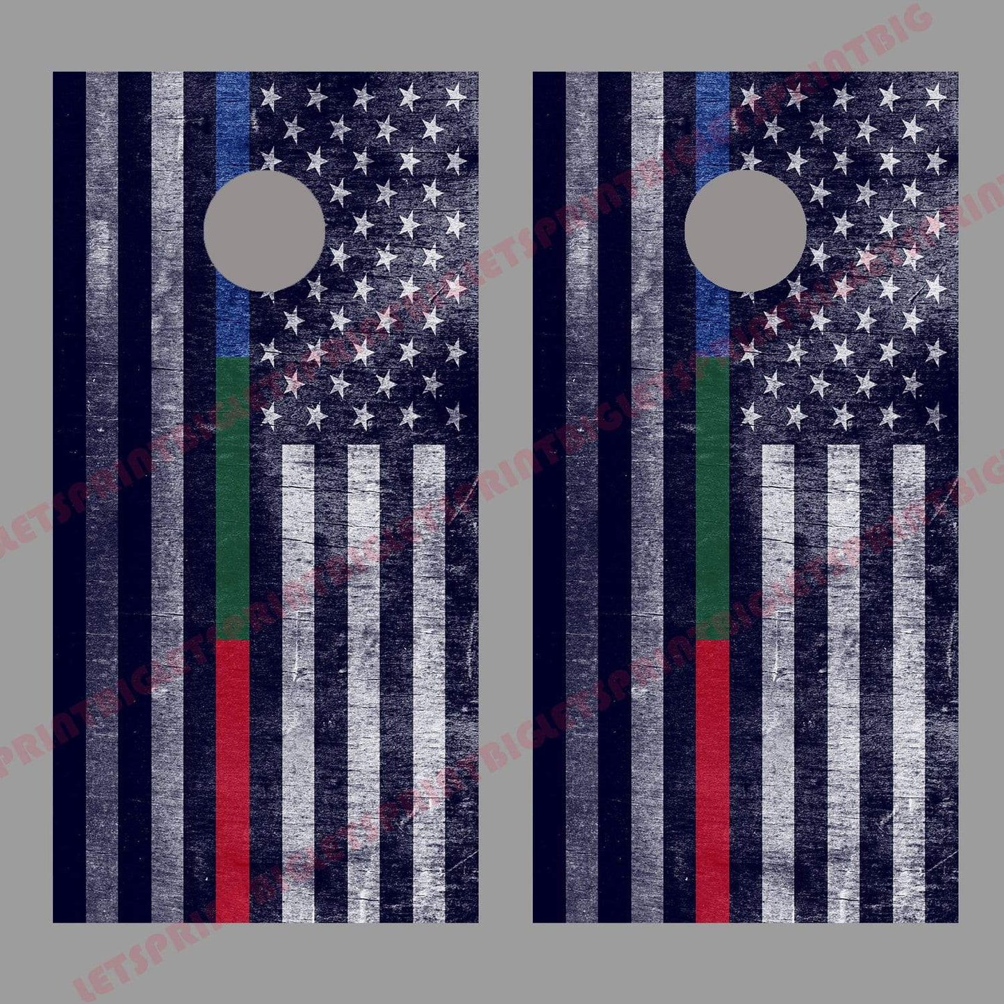 Thin Blue Green Red Line Distressed Flag American Corn hole Decal Wrap