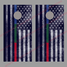 Thin Blue Green Red Line Distressed Flag American Corn hole Decal Wrap