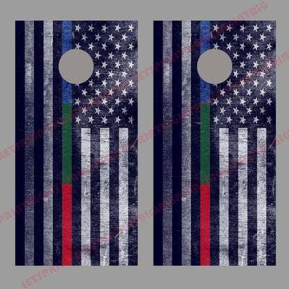 Thin Blue Green Red Line Distressed Flag American Corn hole Decal Wrap