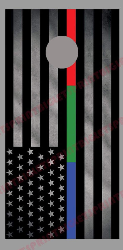 Thin Blue Green Red Line Flag American Corn hole Decal Wrap