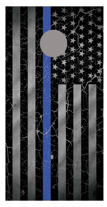 Blue Line Crackle American Flag Corn hole Board Decal Wrap