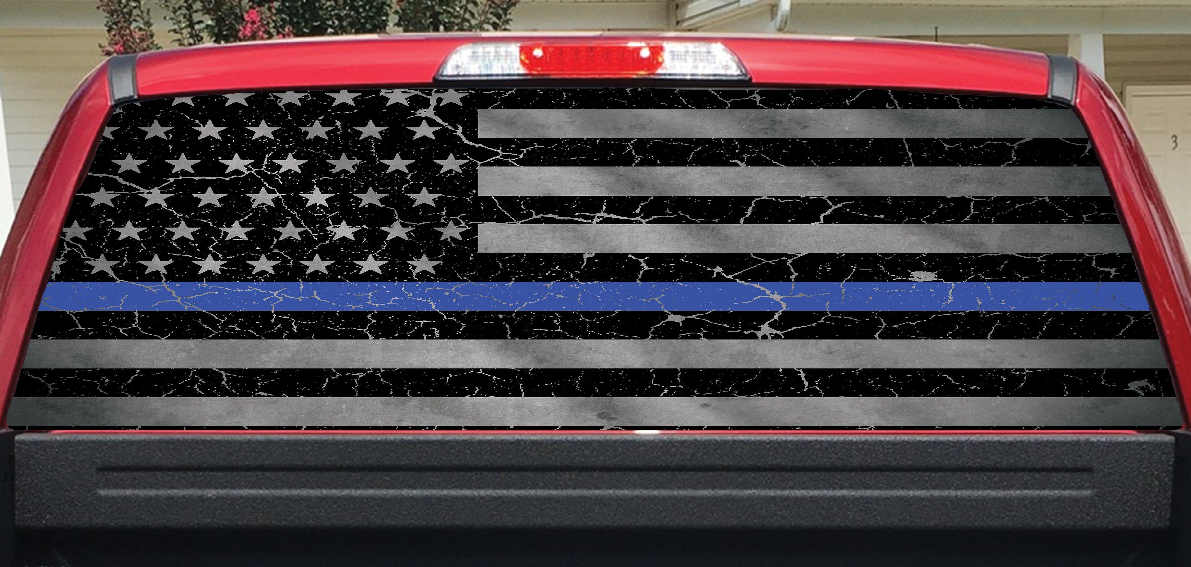 Blue Line Crackle Rear Window Decal