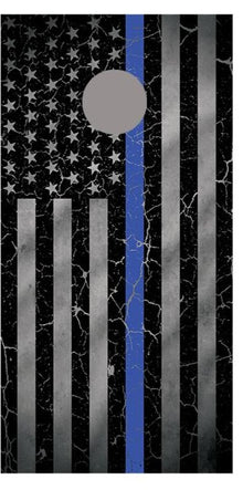 Blue Line Crackle Flipped American Flag Corn Hole Board Decal Wrap