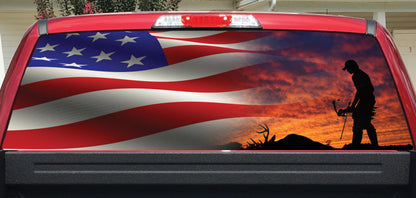Bow Hunter and Flag Rear Window Decal