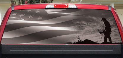 Rear Window Decals Bow Hunter and Flag BW