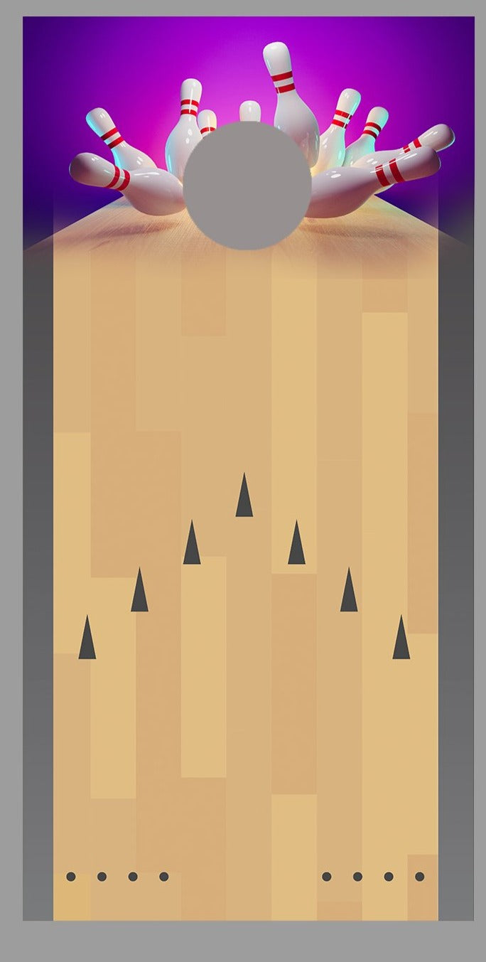 Bowling Lane Strike Purple with gutters Corn Hole Decal Wrap