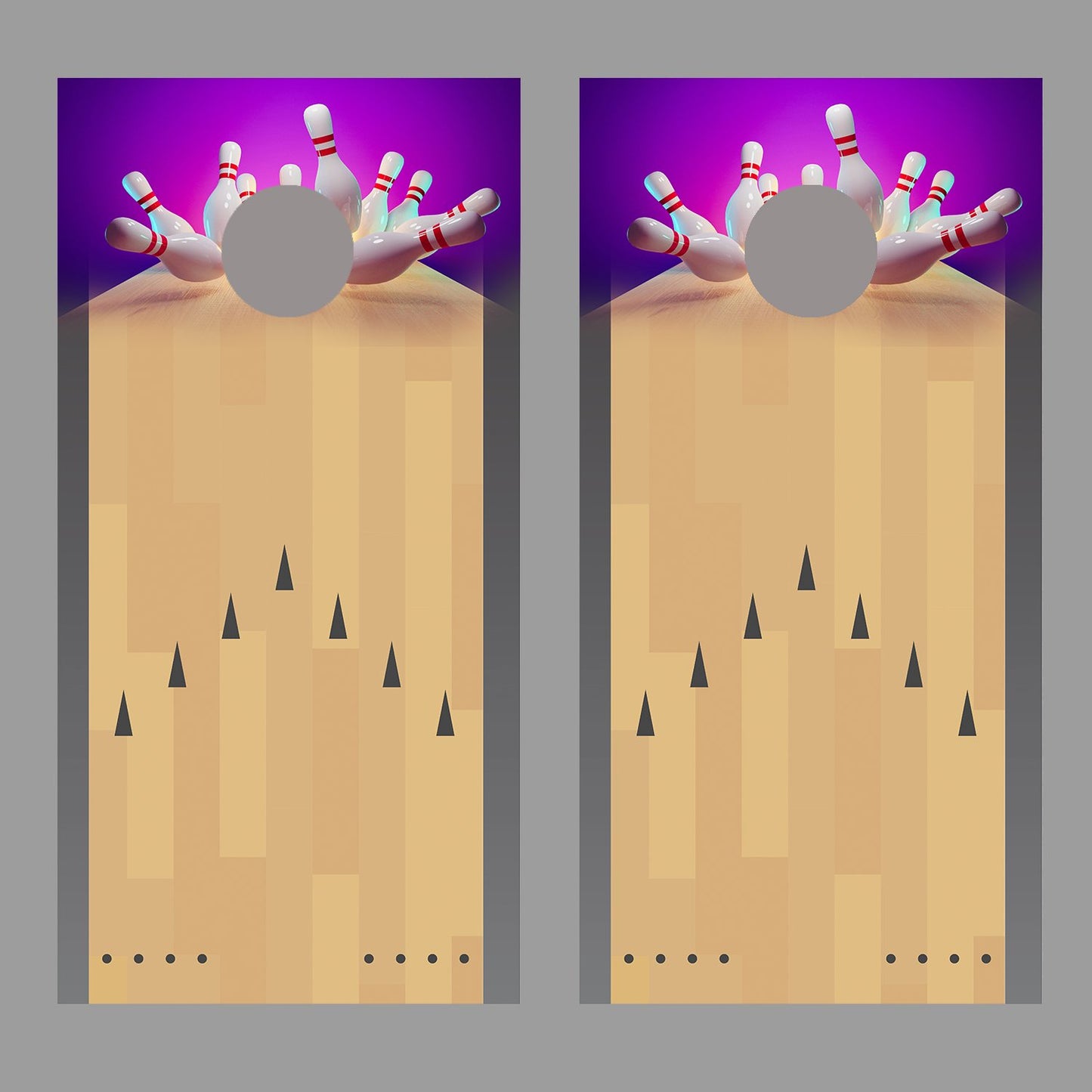 Bowling Lane Strike Purple with gutters Corn Hole Decal Wrap