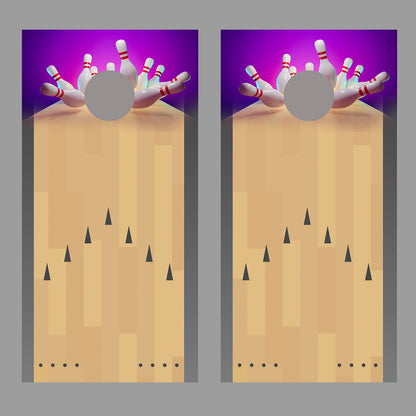 Bowling Lane Strike Purple with gutters Corn Hole Decal Wrap