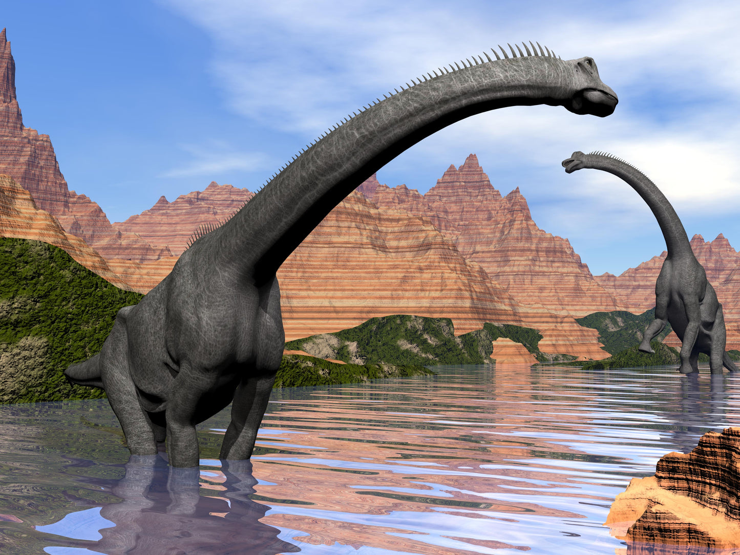 Brachiosaurus Dinosaurs in Water Wall Mural