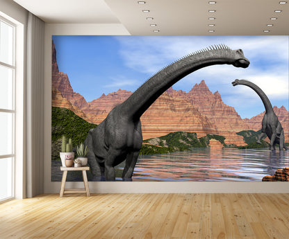 Brachiosaurus Dinosaurs in Water Wall Mural