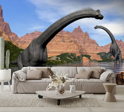 Brachiosaurus Dinosaurs in Water Wall Mural