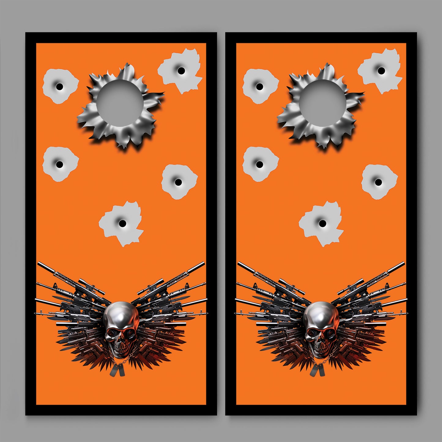 Bullet Hole Skull Design Cornhole Board Decal Wraps