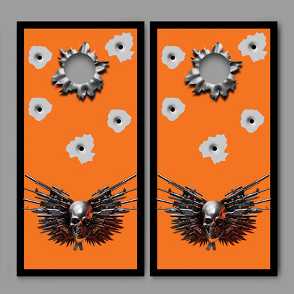 Bullet Hole Skull Design Cornhole Board Decal Wraps