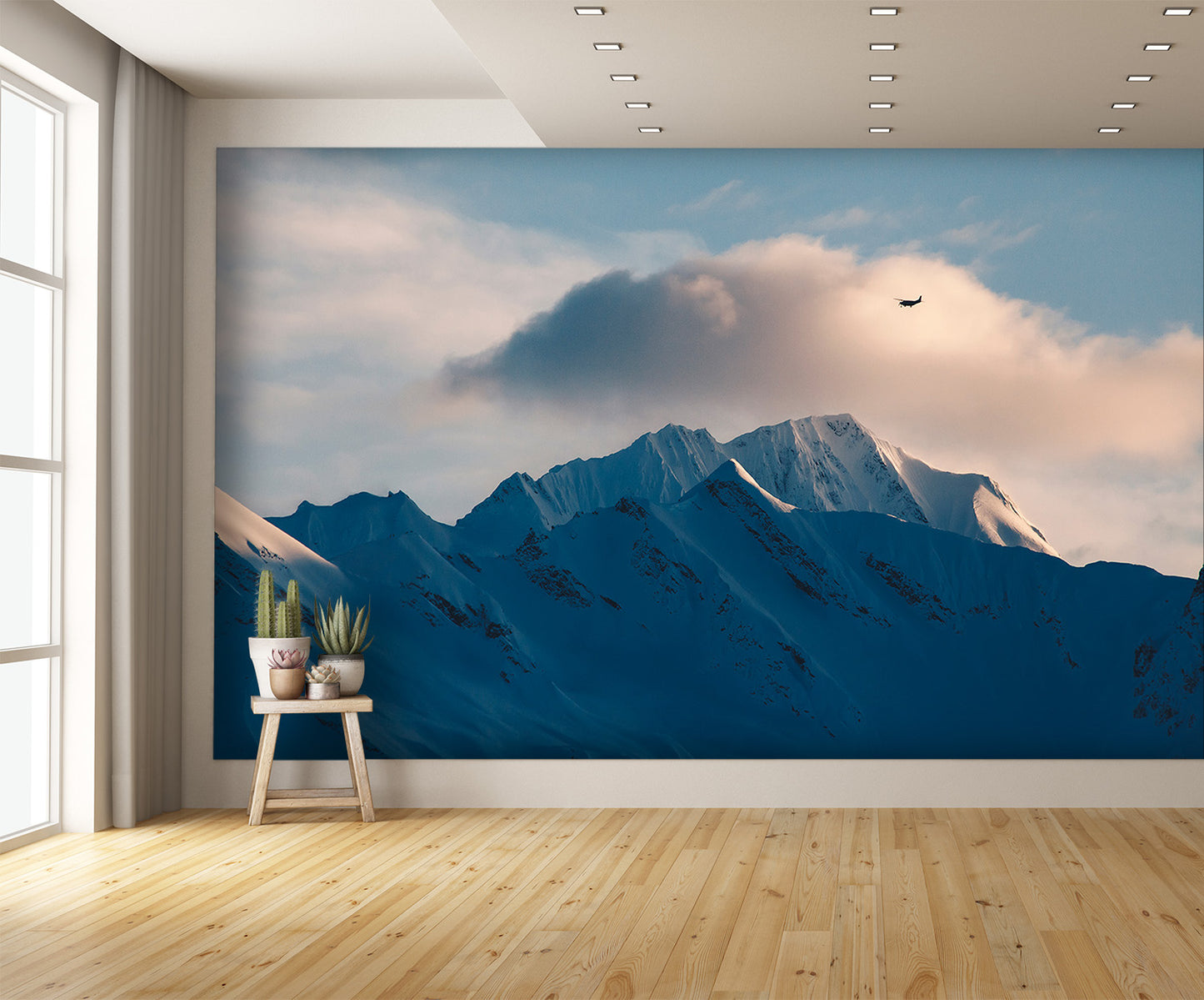 Bush Plane Flies Over Alaska Mountains Wall Mural