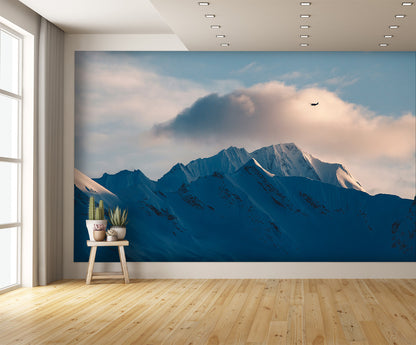 Bush Plane Flies Over Alaska Mountains Wall Mural