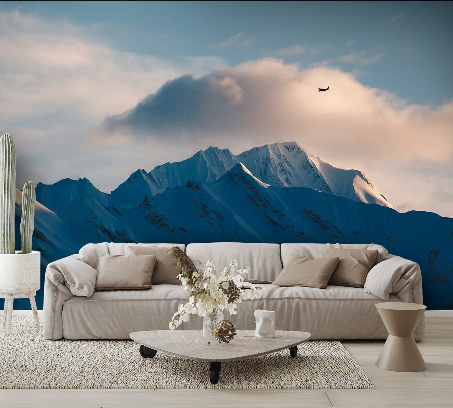 Bush Plane Flies Over Alaska Mountains Wall Mural
