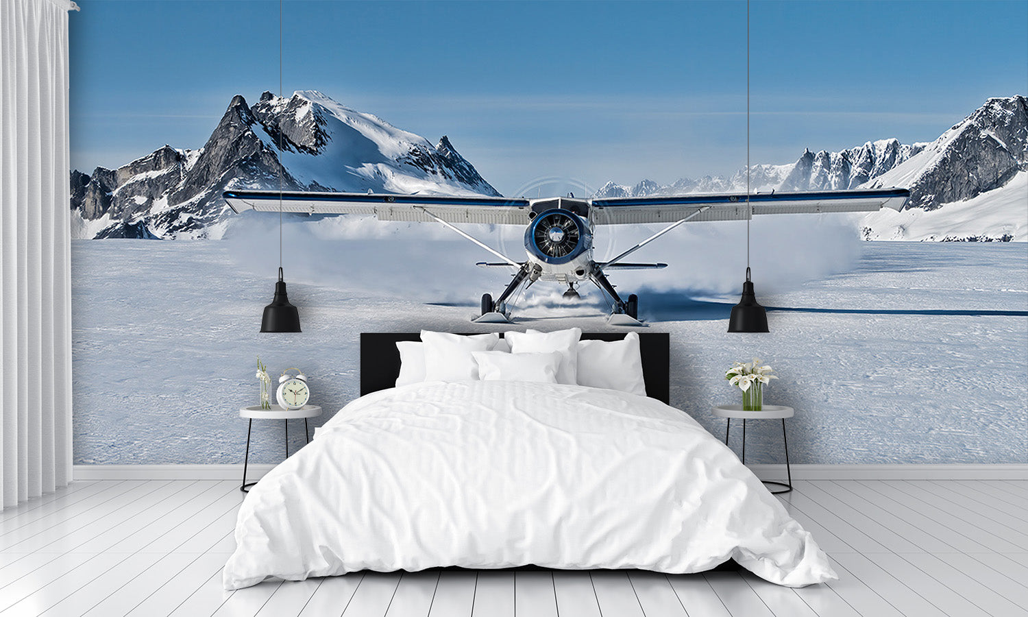 Bush Plane Skii's Landing Snow Glacier Wall Mural