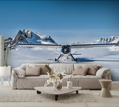Bush Plane Skii's Landing Snow Glacier Wall Mural