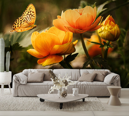 Butterfly Flowers Custom Designed Wallpaper