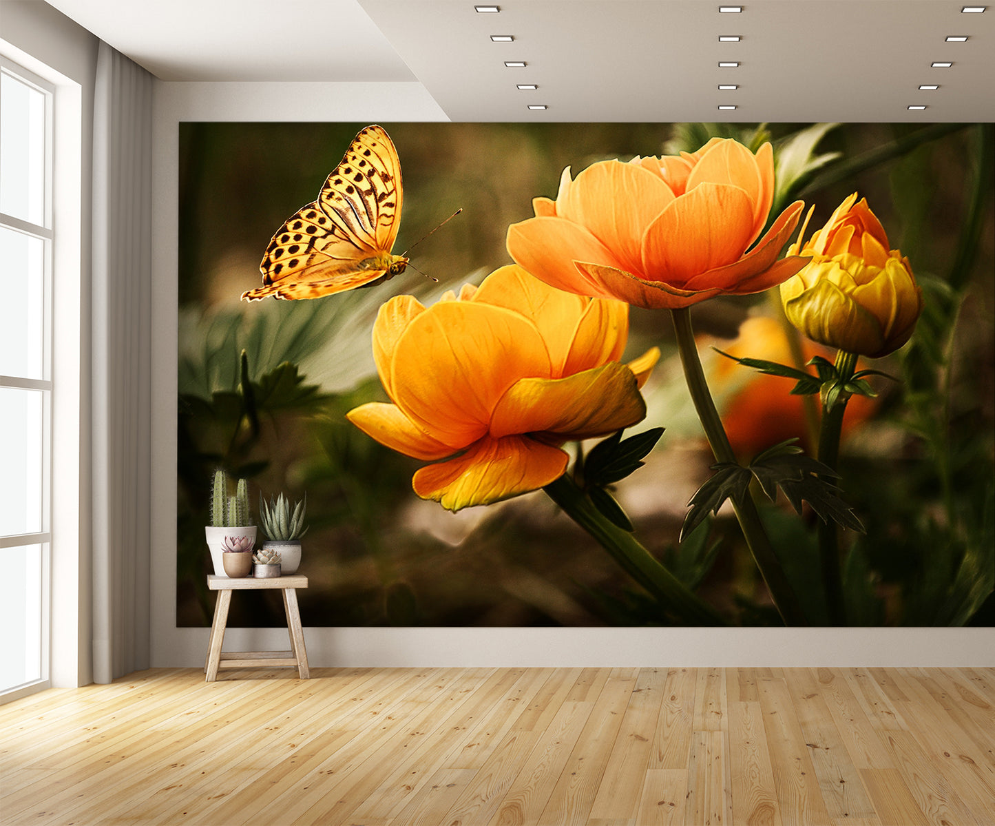 Butterfly Flowers Custom Designed Wallpaper