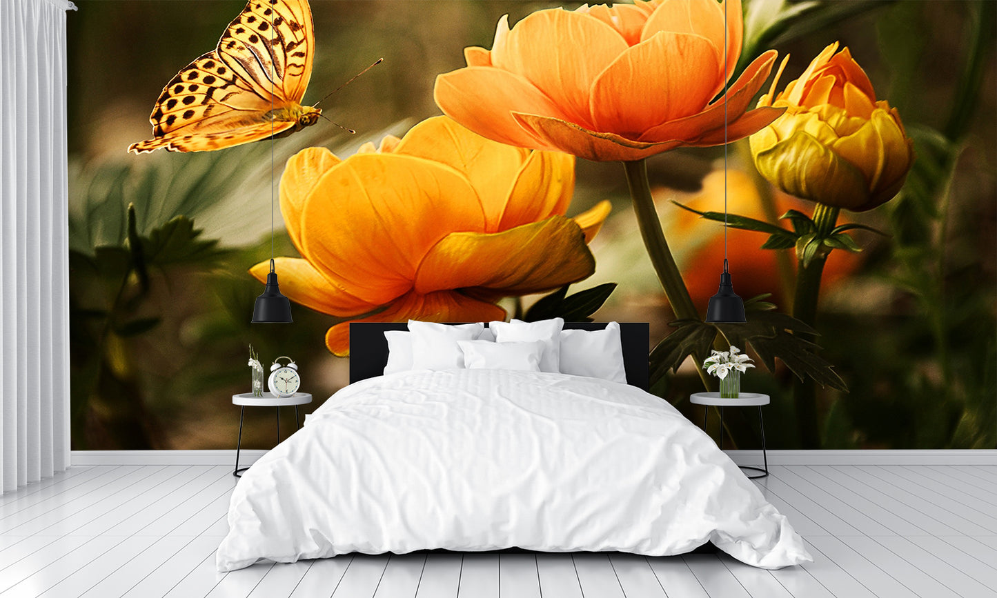 Butterfly Flowers Custom Designed Wallpaper