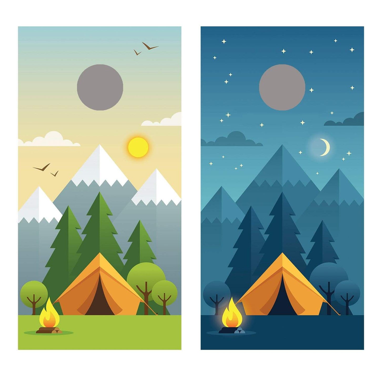 Camping Day and Night Corn Hole Board Decal Wrap
