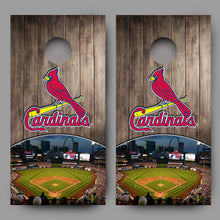 Cardinals Gray Wood Top Yellow Bat Skyline Ball Field Design Cornhole Board Decal Wraps