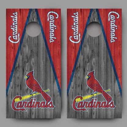 Cardinals Dark Wood Triangle Yellow Bat White Lettering Corn hole Decal Wraps