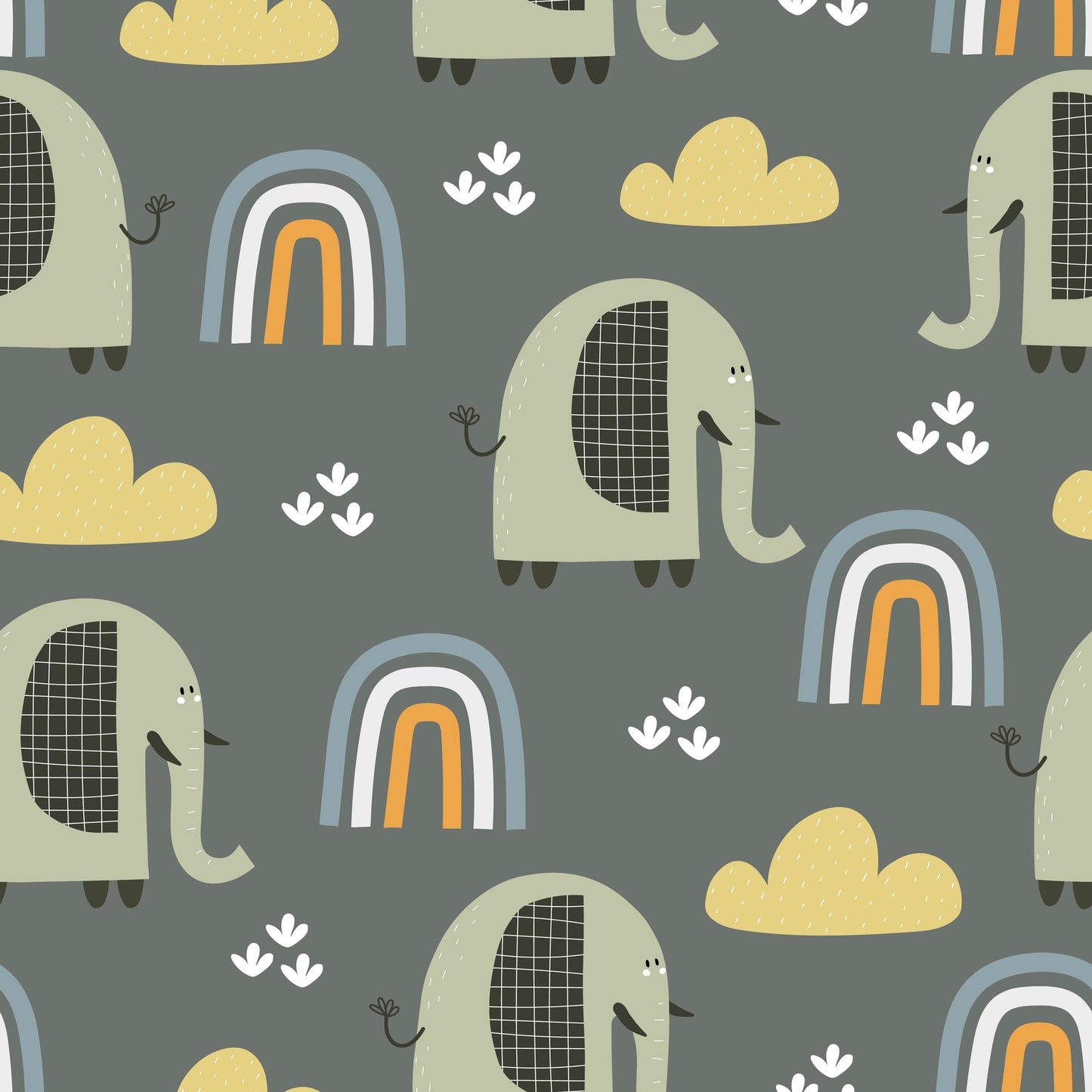 Cartoon Elephants, and Rainbows Wall Mural