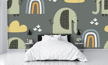 Cartoon Elephants, and Rainbows Wall Mural