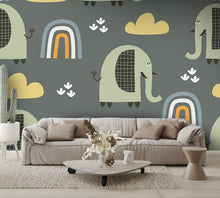 Cartoon Elephants, and Rainbows Wall Mural