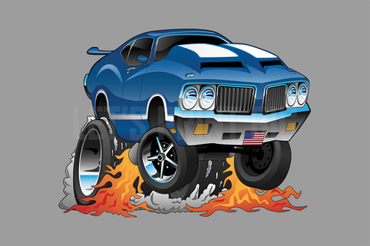 Car Art Oldsmobile 442 Cartoon Hotrod 4 Wall Decal