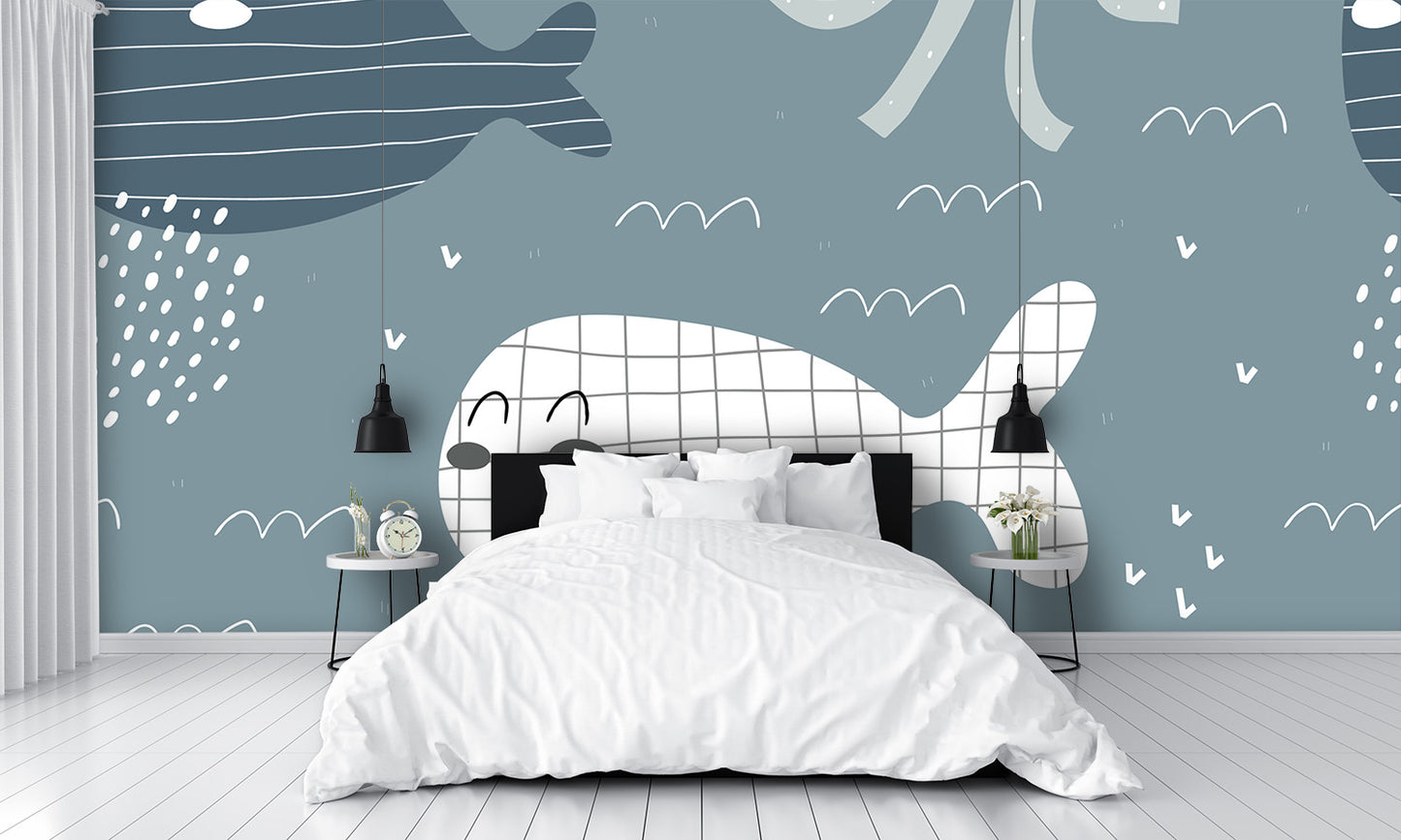 Cartoon Whales, Octopus, and Starfish Wall Mural