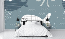 Cartoon Whales, Octopus, and Starfish Wall Mural