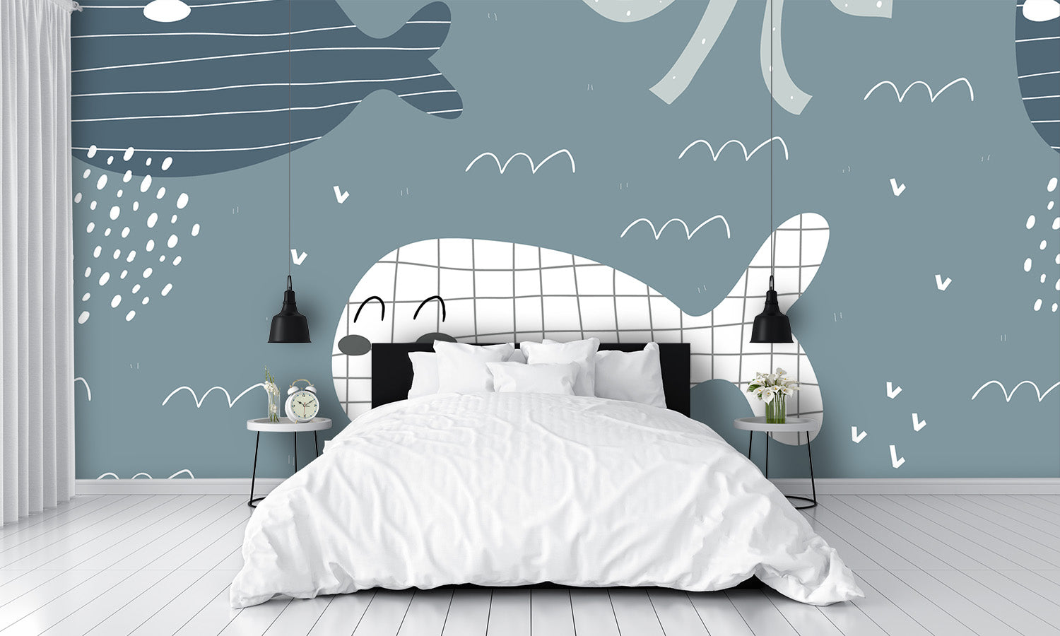 Cartoon Whales, Octopus, and Starfish Wall Mural