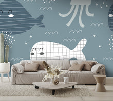 Cartoon Whales, Octopus, and Starfish Wall Mural