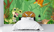 Cartoon Happy Dinosaurs in the Jungle Wall Mural
