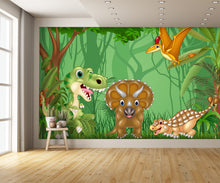 Cartoon Happy Dinosaurs in the Jungle Wall Mural